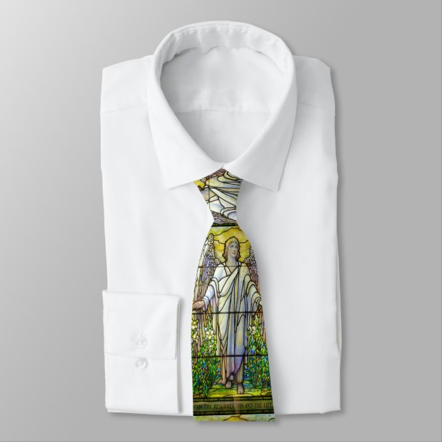 Stained Glass Church Window Resurrection Angel Neck Tie (Tied)
