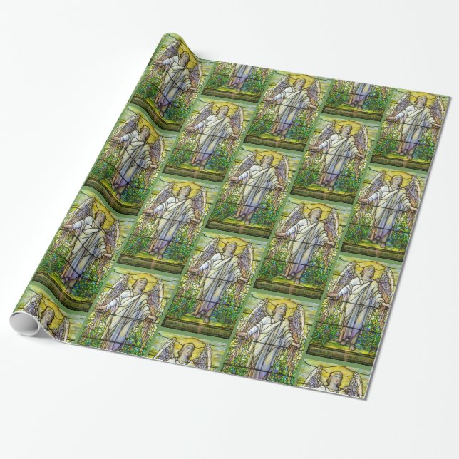Stained Glass Church Window Resurrection Angel Wrapping Paper (Unrolled)
