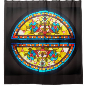 STAINED GLASS CIRCLE SHOWER CURTAIN