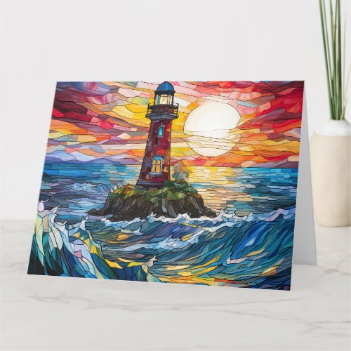 Stained Glass Coastal Lighthouse Art Thank You Card