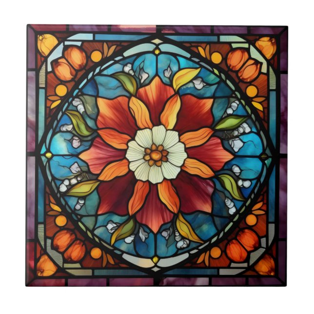 Stained Glass Color Flower Ceramic Tile (Front)