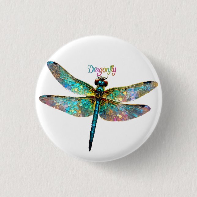 Stained Glass Colorful Dragonfly Button (Front)