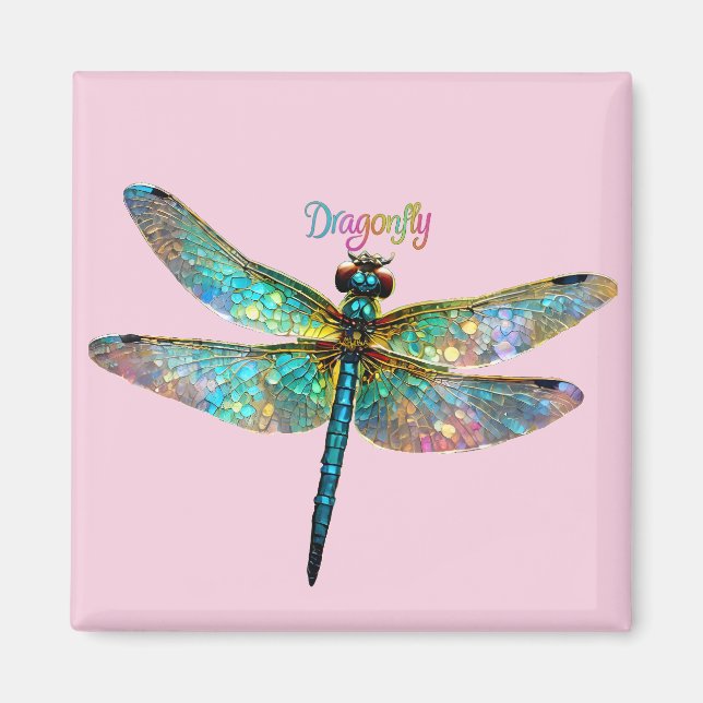 Stained Glass Colorful Dragonfly Magnet (Front)