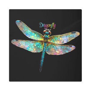 Stained Glass Colorful Dragonfly Metal Print