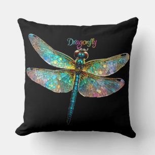 Stained Glass Colorful Dragonfly Throw Pillow