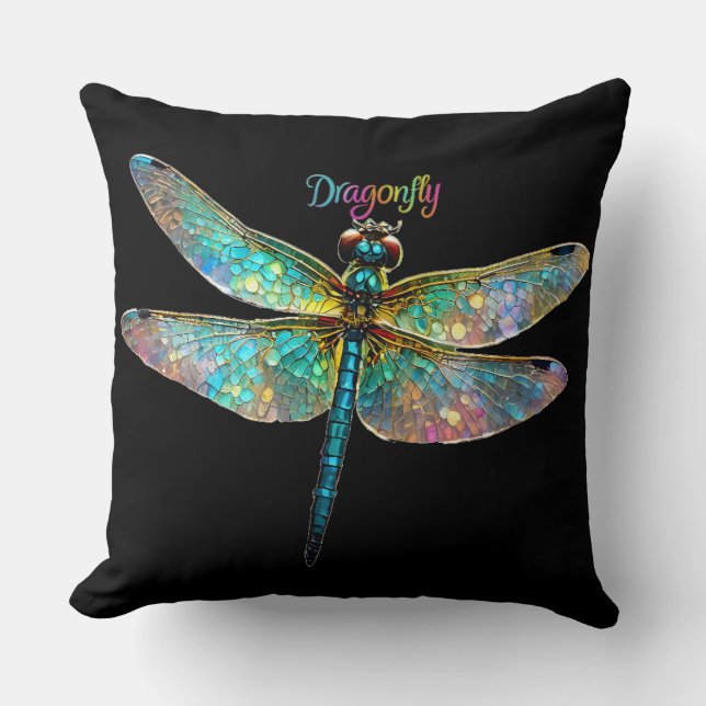 Stained Glass Colorful Dragonfly Throw Pillow (Front)
