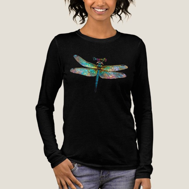 Stained Glass Colorful Dragonfly Tri-Blend Shirt (Front)