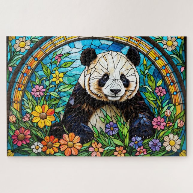 Stained Glass Colorful Giant Panda Jigsaw puzzle (Horizontal)