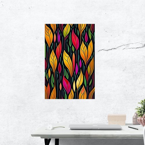 Stained Glass Colorful Leaves Artwork Poster