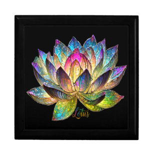 Stained Glass Colorful Lotus Flower on Black Gift Box