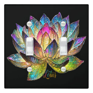 Stained Glass Colorful Lotus Flower on Black Light Switch Cover