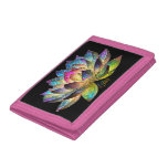 Stained Glass Colorful Lotus Flower on Black Trifold Wallet