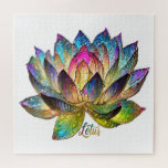 Stained Glass Colorful Lotus Flower on White Jigsaw Puzzle