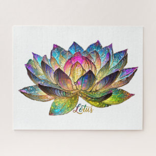 Stained Glass Colorful Lotus Flower on White Jigsaw Puzzle