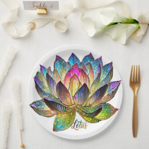 Stained Glass Colorful Lotus Flower on White Paper Plates
