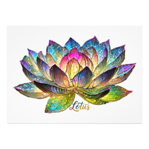 Stained Glass Colorful Lotus Flower on White Photo Print