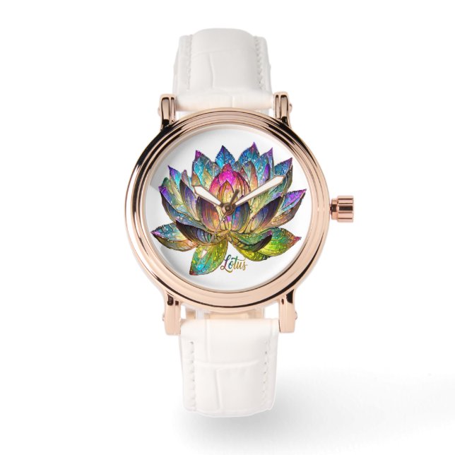 Stained Glass Colorful Lotus Flower on White  Watch (Front)