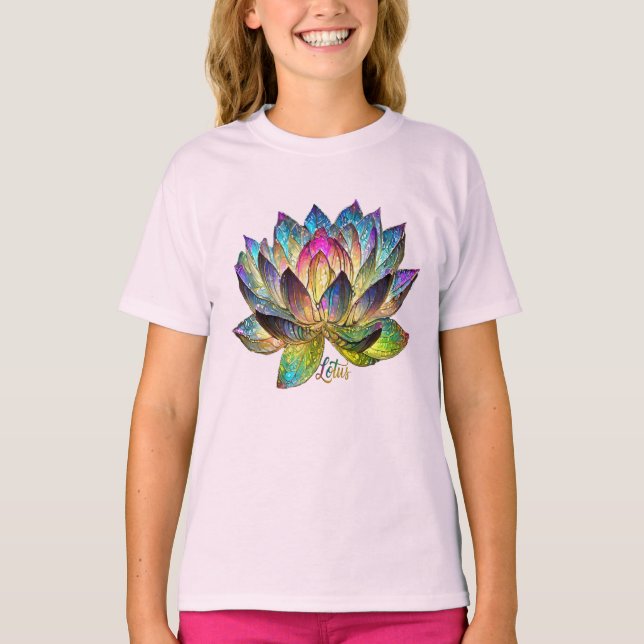 Stained Glass Colorful Lotus Flower  T-Shirt (Front)