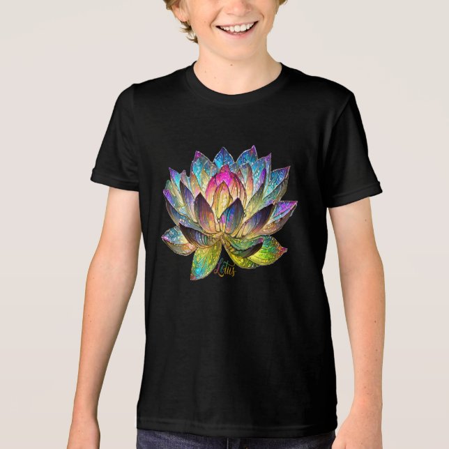 Stained Glass Colorful Lotus Flower Tri-Blend Shirt (Front)