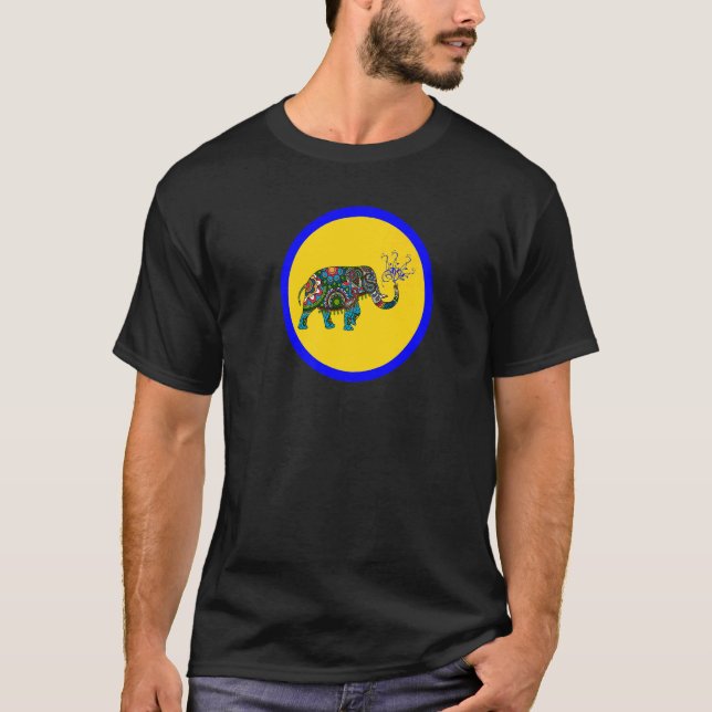 Stained Glass Colorful Mandala Paisley Elephant   T-Shirt (Front)