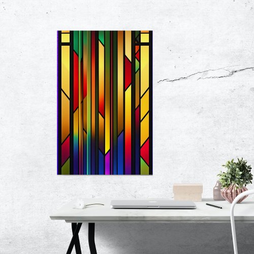 Stained Glass Colorful Stripes Artwork Poster