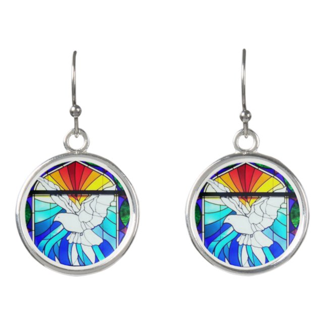 Stained Glass Confirmation Holy Spirit Dove Earrings (Front)