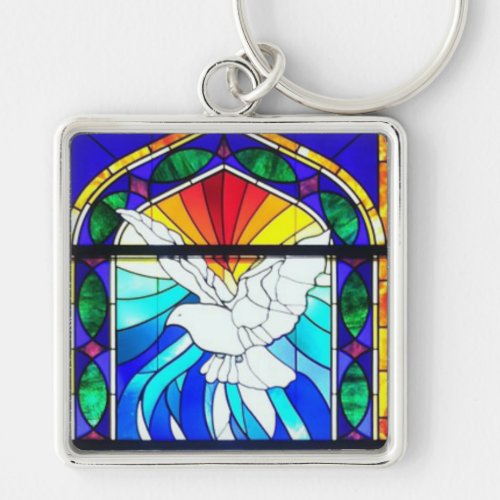 Stained Glass Confirmation Holy Spirit Dove Keychain