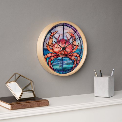 Stained Glass Crab Nautical  Clock