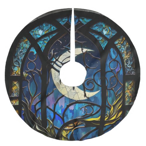 Stained Glass Crescent Moon Brushed Polyester Tree Skirt