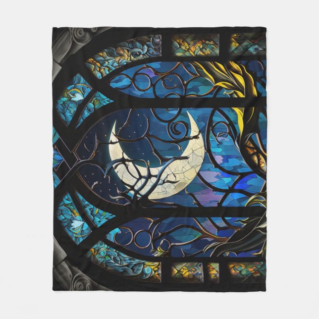 Stained Glass Crescent Moon Fleece Blanket (Front)