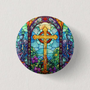 Stained Glass Cross  Button