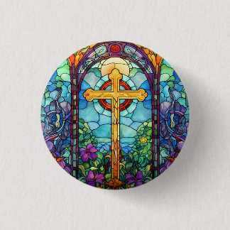 Stained Glass Cross Button