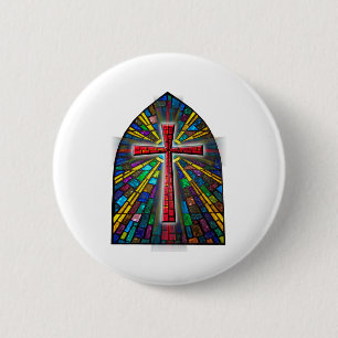 Stained Glass Cross Button