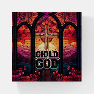 Stained Glass Cross Christian Art Paperweight