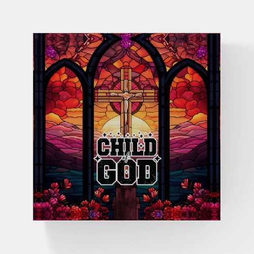 Stained Glass Cross Christian Art  Paperweight