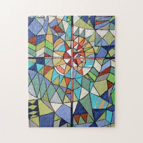 Stained Glass Cross Design Multicolored Puzzle