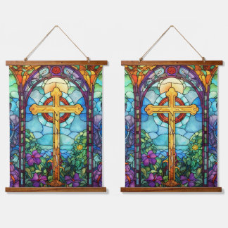 Stained Glass Cross Hanging Tapestry