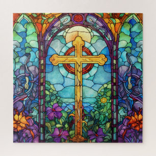 Stained Glass Cross Jigsaw Puzzle