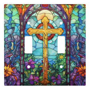 Stained Glass Cross Light Switch Cover
