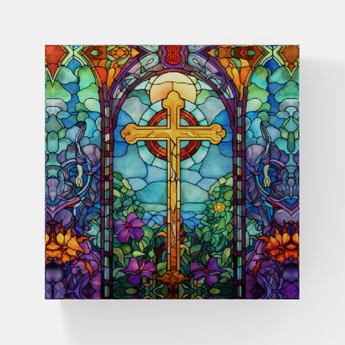Stained Glass Cross  Paperweight