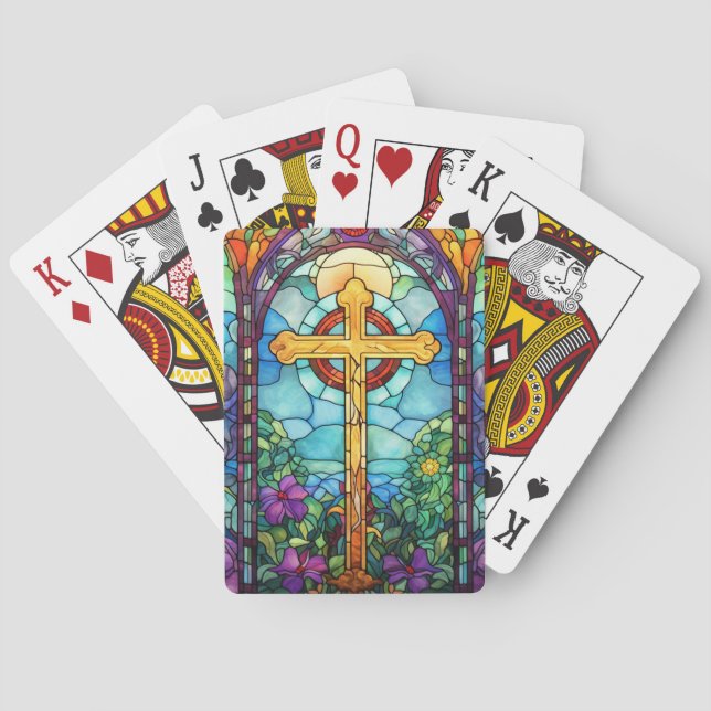 Stained Glass Cross  Poker Cards (Back)