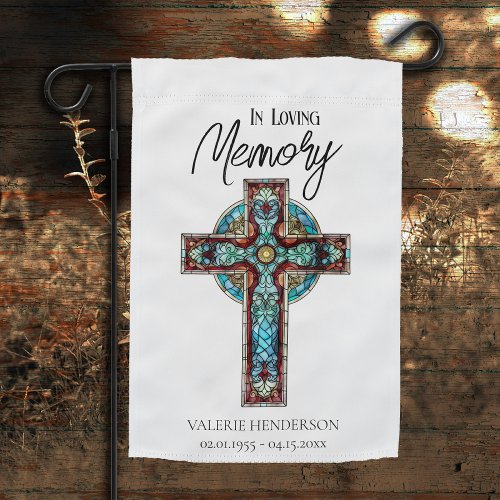 Stained Glass Cross Remembrance Memorial Garden Flag