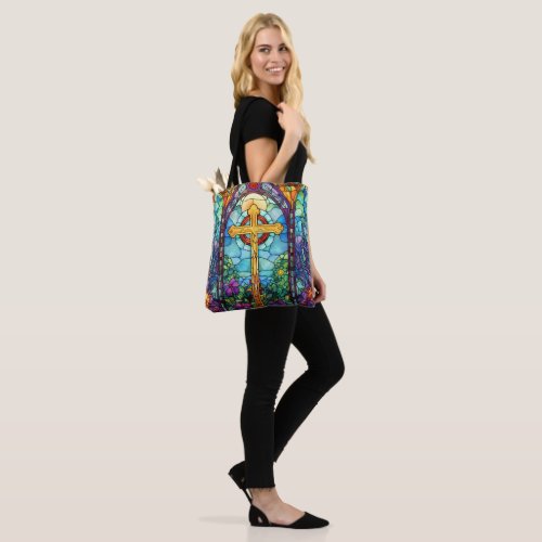 Stained Glass Cross  Tote Bag