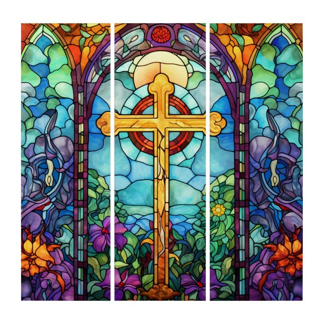 Stained Glass Cross  Triptych (Front)