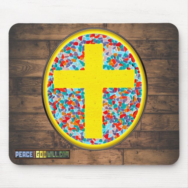 Stained Glass Cross (w/web url) Mouse Pad (Front)