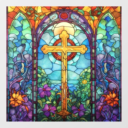 Stained Glass Cross  Window Cling