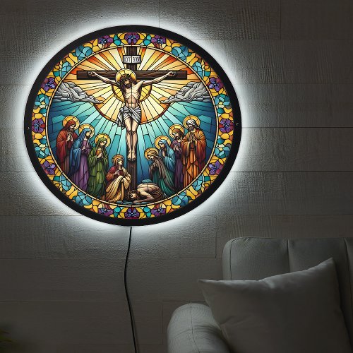 Stained Glass Crucifixion LED Sign