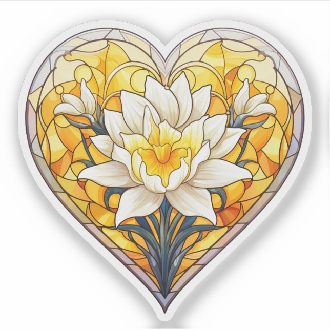 Stained Glass Daffodils Heart Sticker (Front)