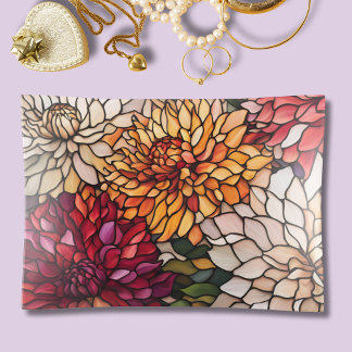 Stained Glass Dahlia Floral Art Trinket Tray