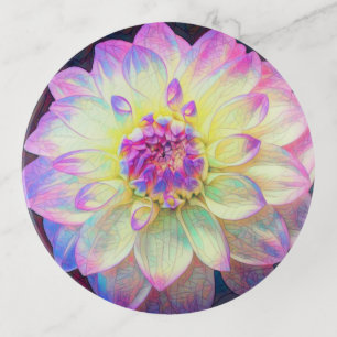 Stained Glass Dahlia Round Trinket Tray